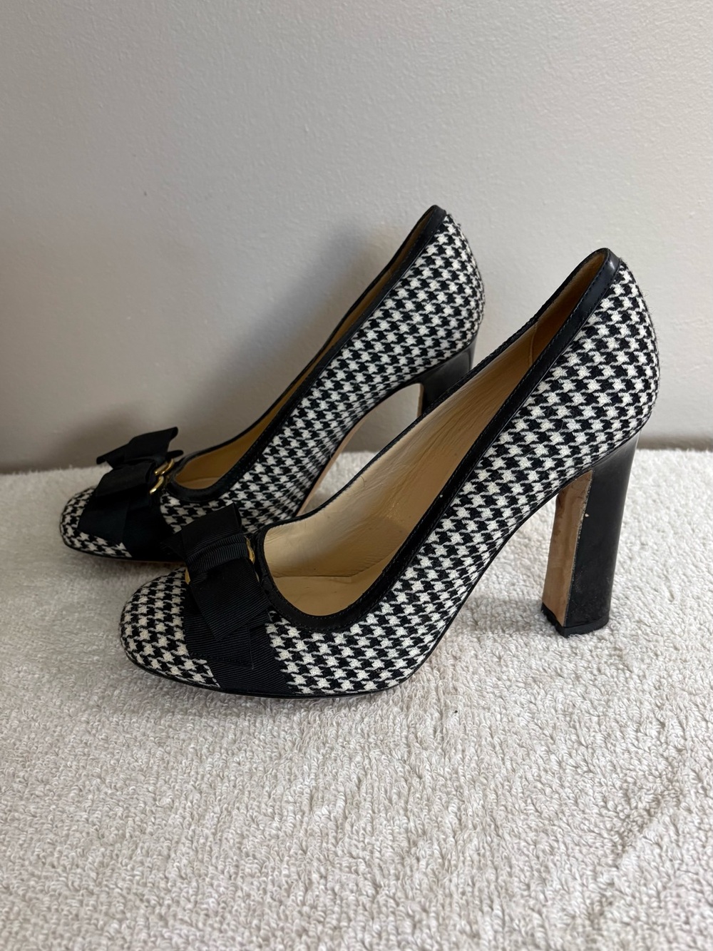 Womens KATE SPADE Black & White JOCELYN Houndstooth PATENT High Heel PUMPS 8.5